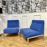 Paire de chauffeuses design tissu bleu