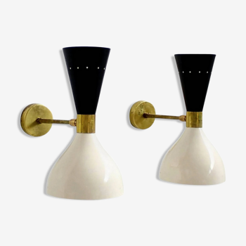 Pair wall lamps moonlight white & black