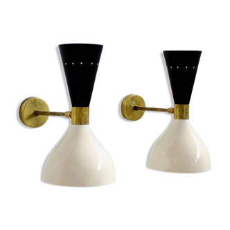 Pair wall lamps moonlight white & black