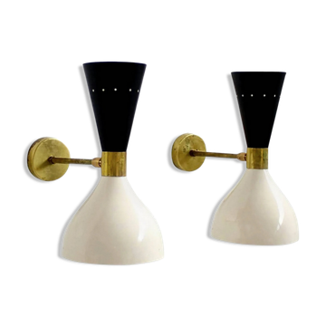 Pair wall lamps moonlight white & black
