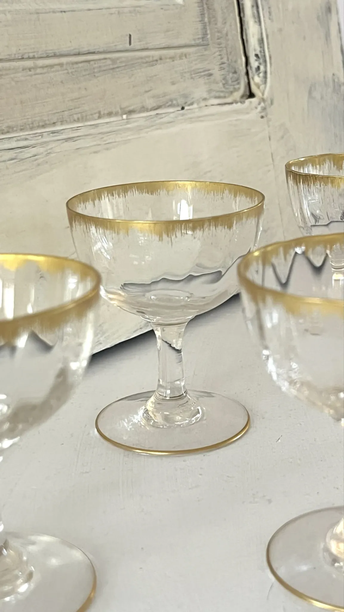 Liqueur Glasses, Vintage French Set of 6 – Gold Rimmed Stemware