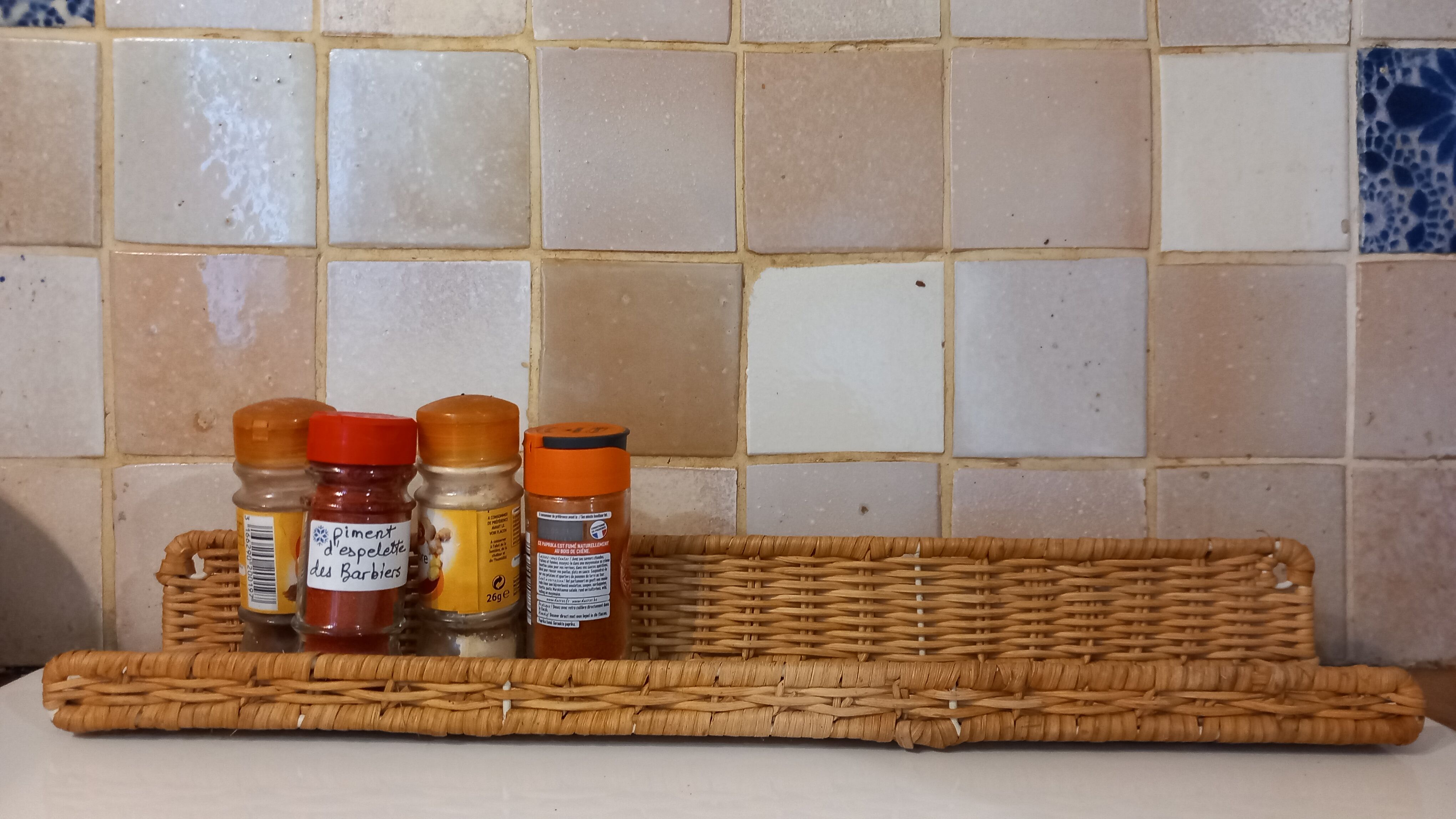 Set of 2 small wicker wall shelves - spice shelves