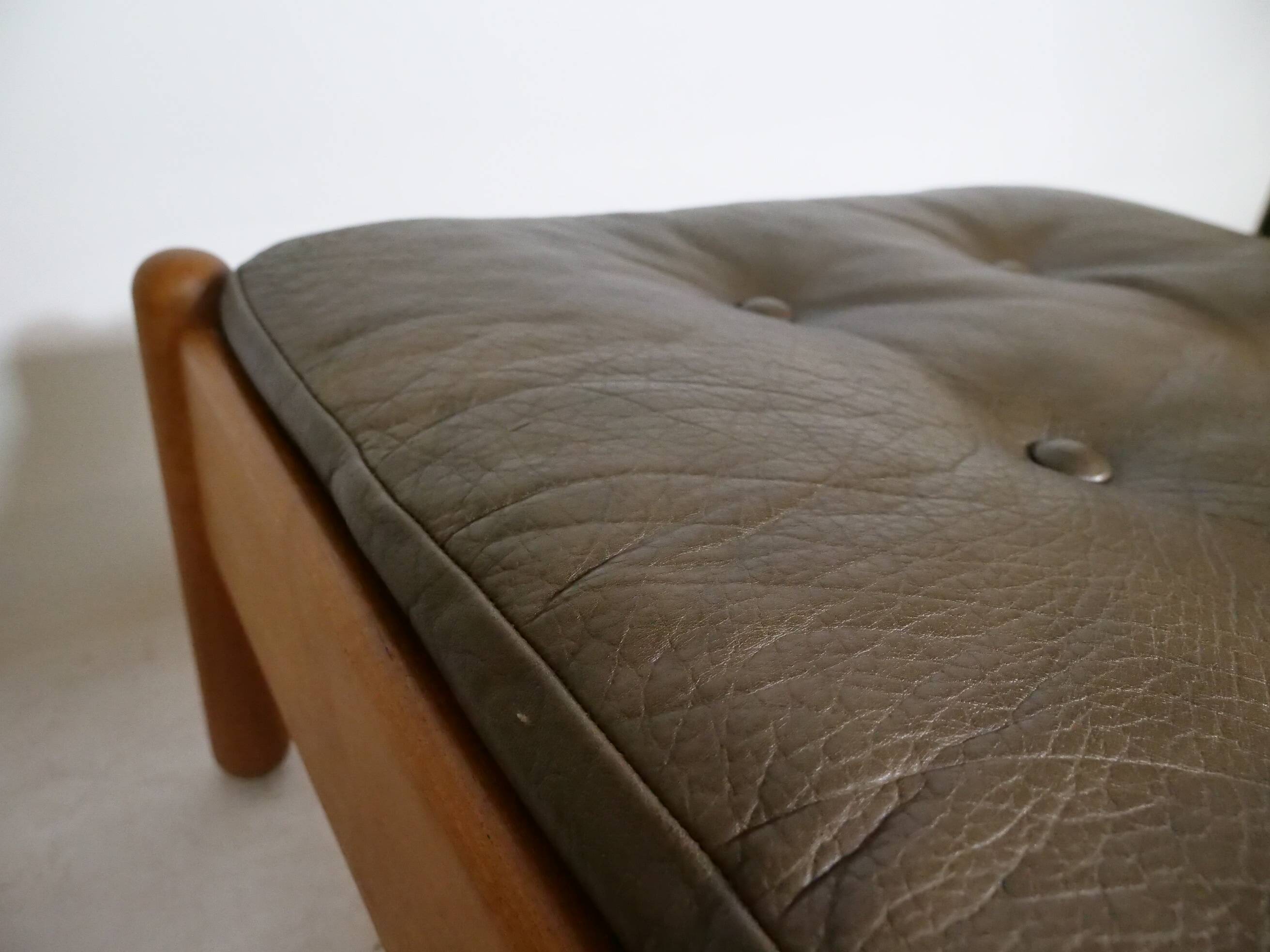 Mid-Century Danish Teak Footstool with Leather Cushion, 1970s