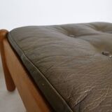 Mid-Century Danish Teak Footstool with Leather Cushion, 1970s