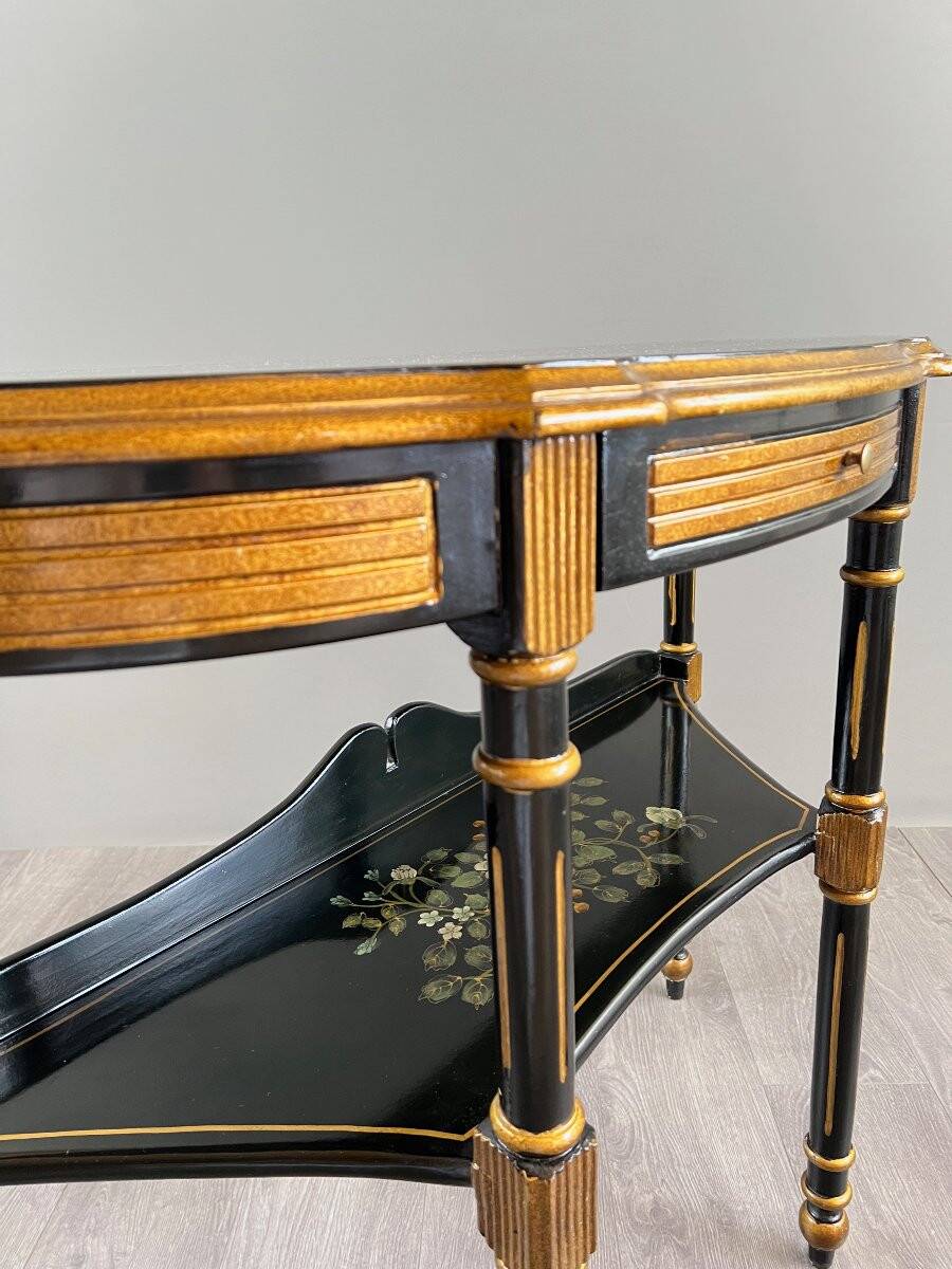 Console Demi-Lune Peinte et Dorée, Style Louis XVI, XXe Siècle