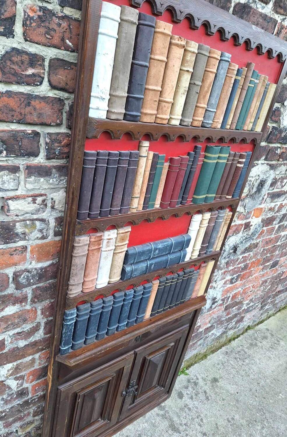 Large old trompe l'oeil library panel, vintage decoration