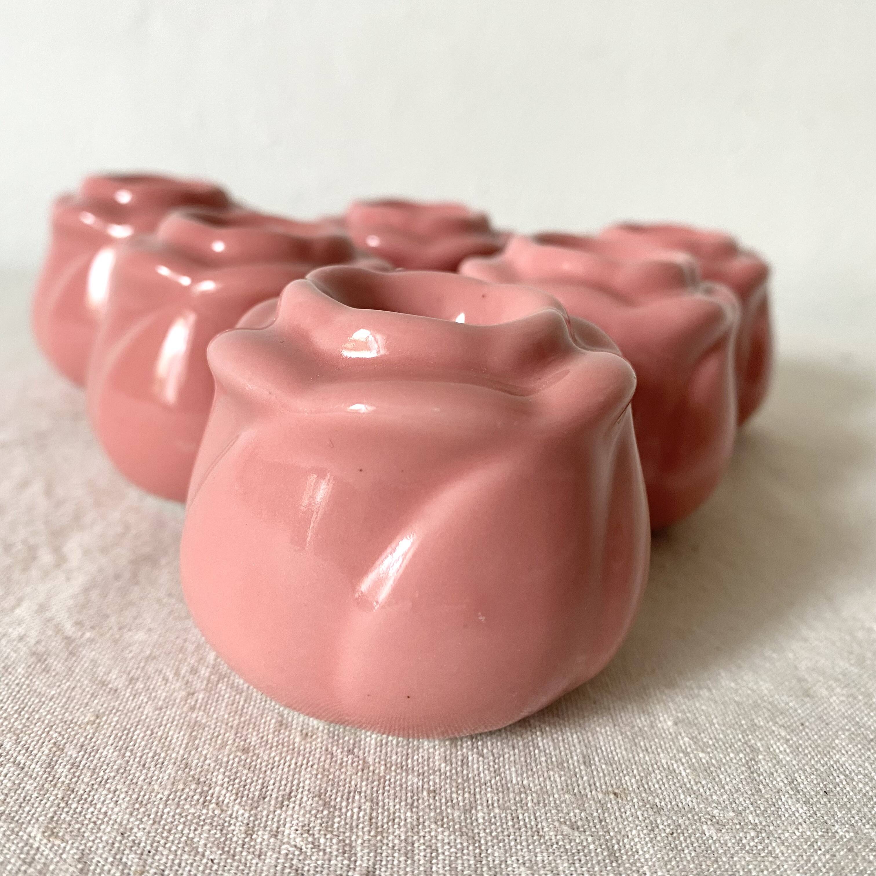 6 rosebud candle holders, 1980s