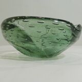 Large Murano green bullicante ashtray – vintage blown Italian glass – empty