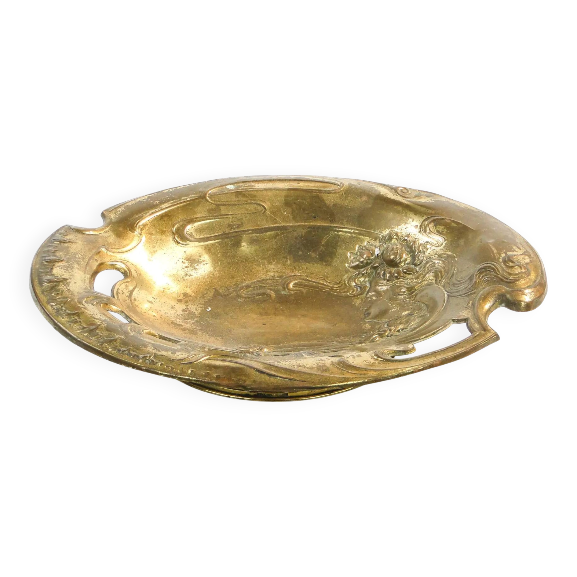 Art Nouveau platter, gilded brass, Zolberg Brothers, Poland, 19th century