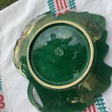 Green enameled ceramic leaf dish, slip, Lunetta vallauris stamps, vintage