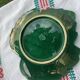 Green enameled ceramic leaf dish, slip, Lunetta vallauris stamps, vintage