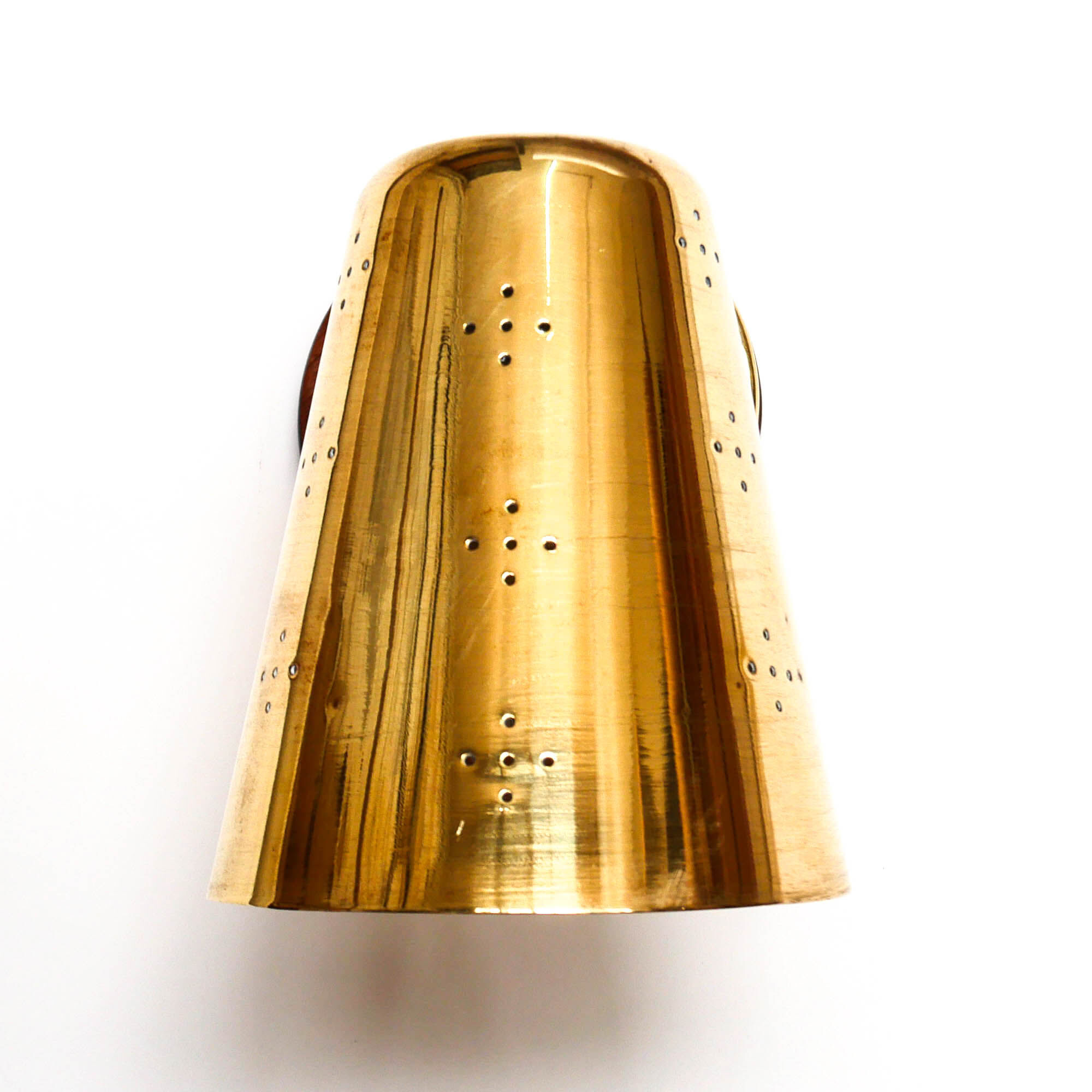 Old conical brass wall lamp, perforated lampshade