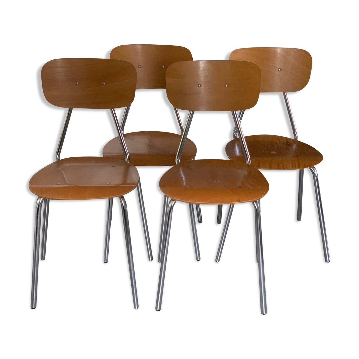 Chaises vintage en bois et chrome