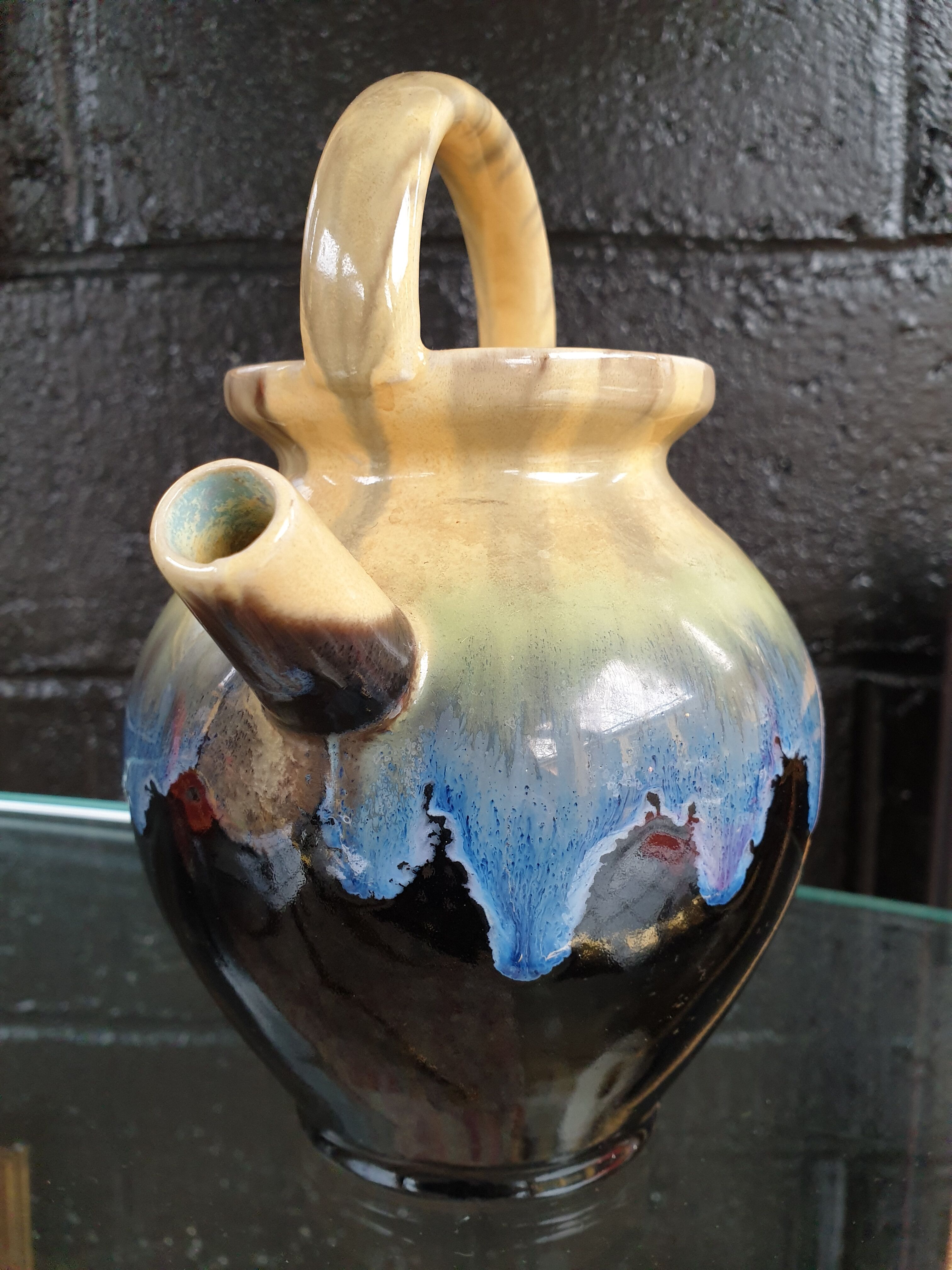 Pier Vase signed ALPHO flamed sandstone 1940s 1950s