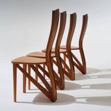 Set of 4 solid elm chairs, Maison Seltz, 1980s