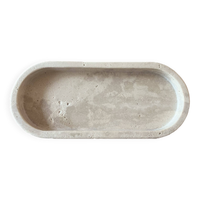 Plateau vide poche travertin décoratif oblong plateau oval déco travertin brut