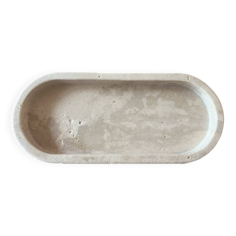 Plateau vide poche travertin décoratif oblong plateau oval déco travertin brut