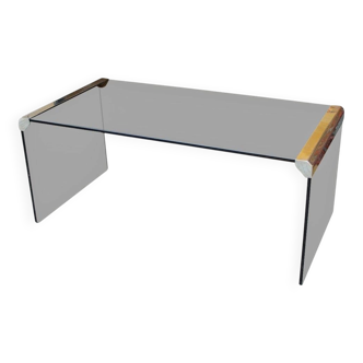 Smoked Glass and Chrome Steel Waterfall Pace Collection Coffee Cocktails Table, 1970s