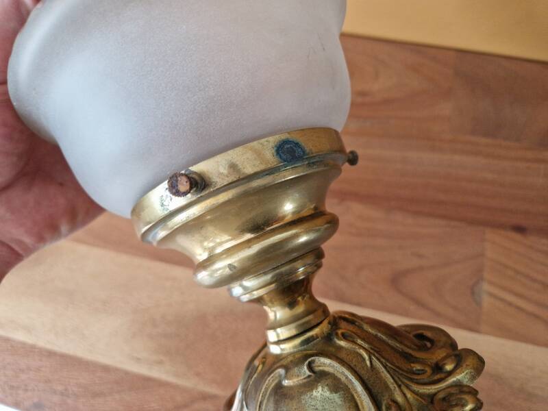 Gold metal ceiling light - Cut and satin glass globe - Louis XV style