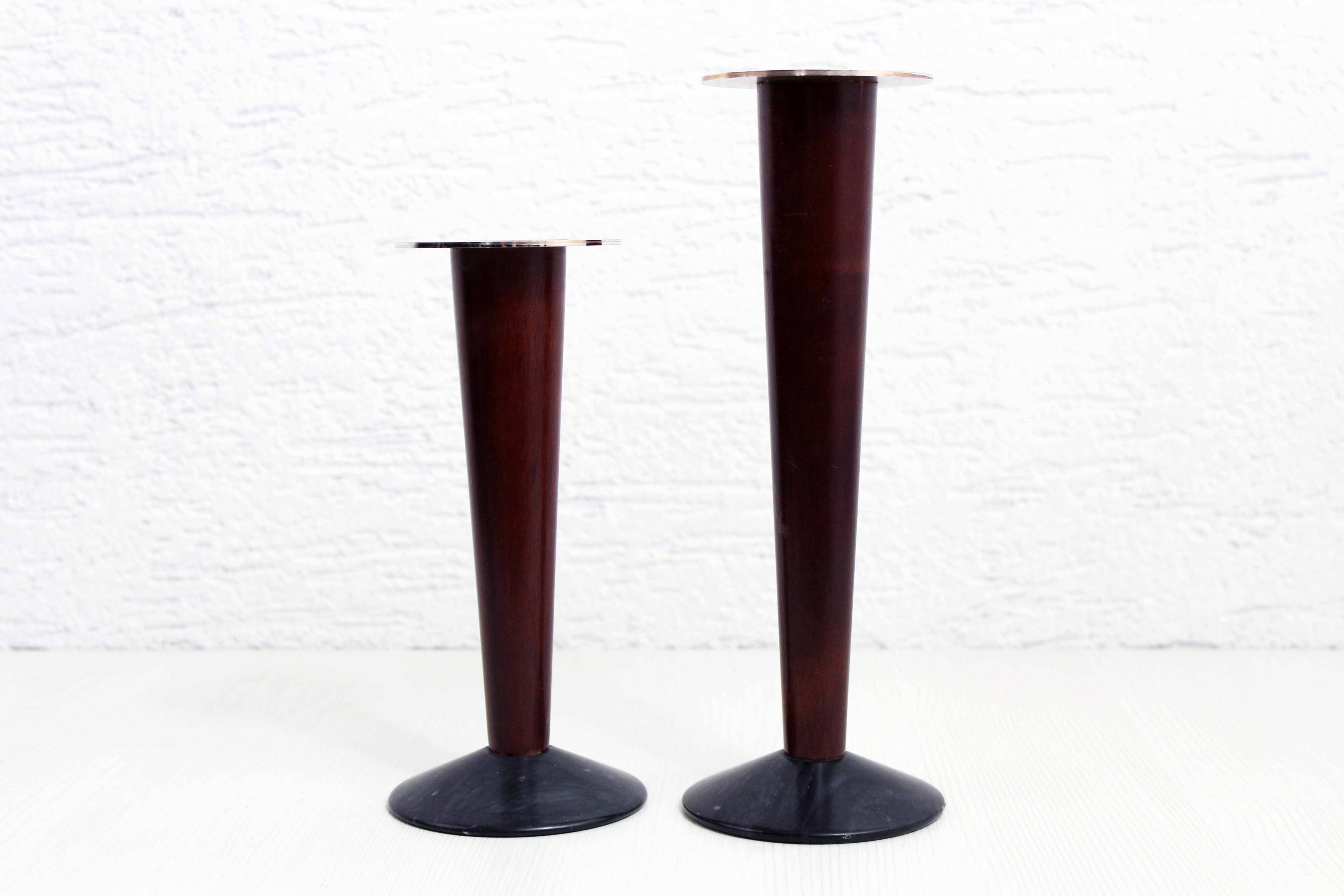 Pair of wood and stone candlesticks
