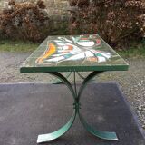 Vintage ceramic coffee table Vallauris spirit with metal x base