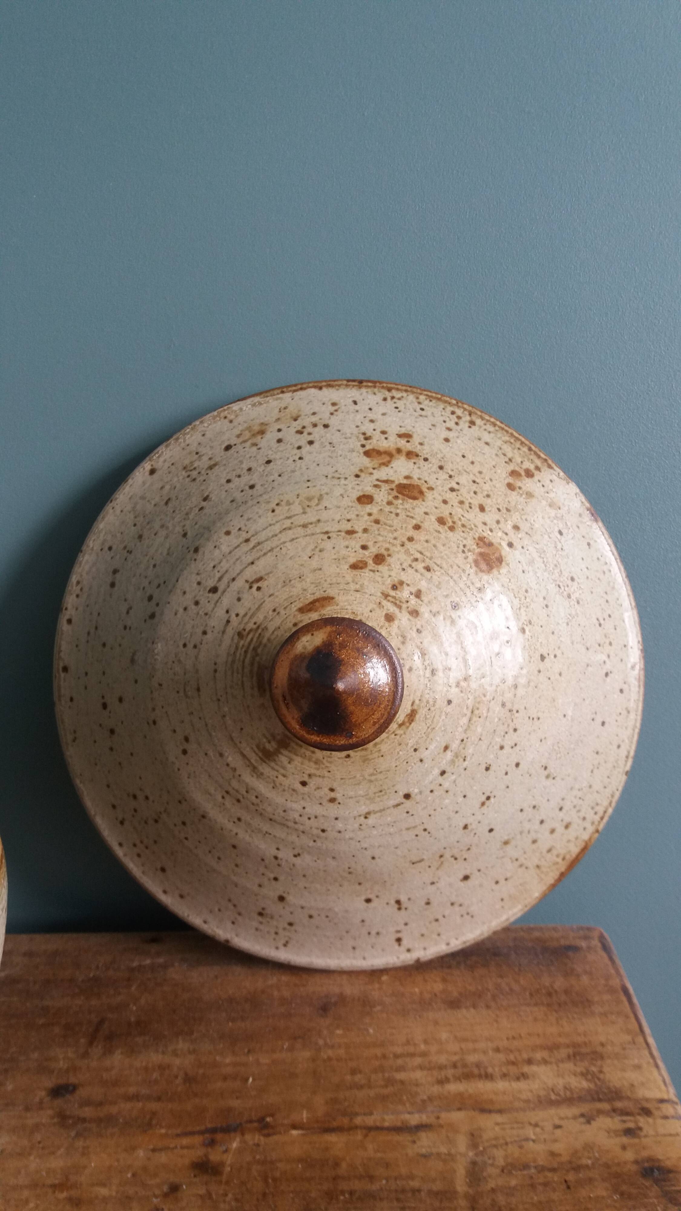 Soup tureen, vegetable dish in Puisaye stoneware signed by Jean-Pierre Prud’homme.