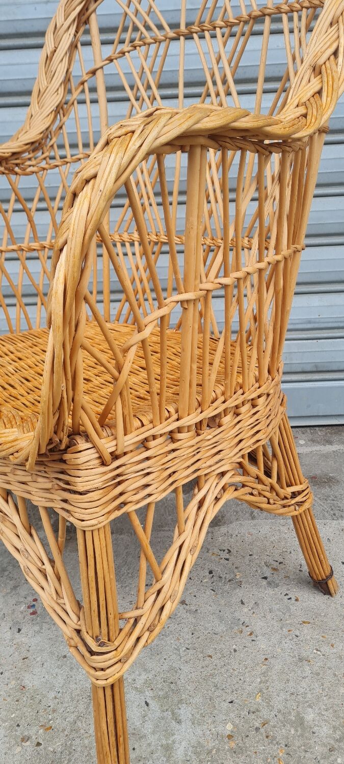 Fauteuil en rotin et osier vintage