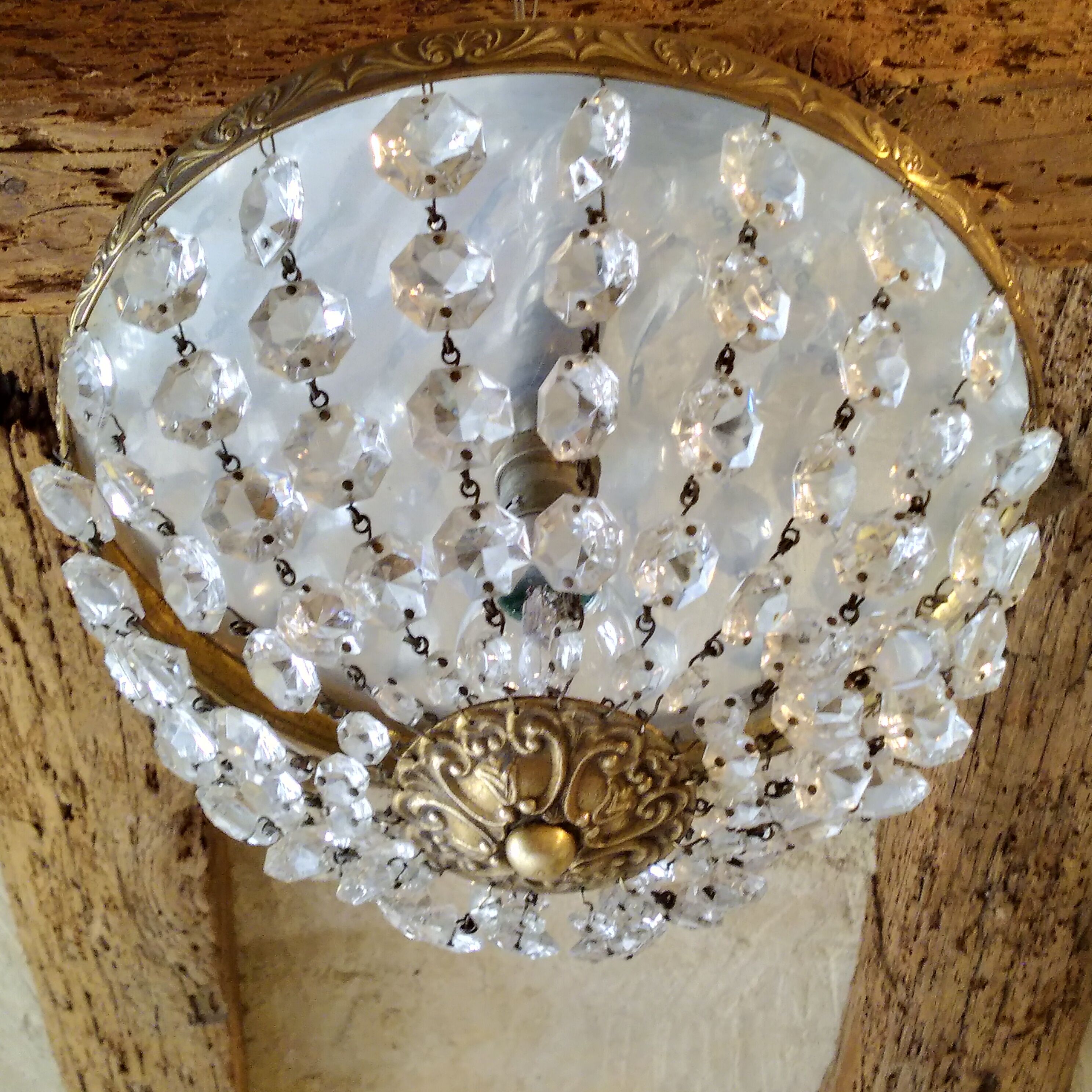 Crystal pendeloques basket ceiling light