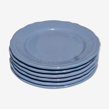 Set of 6 blue ceramic dessert plates