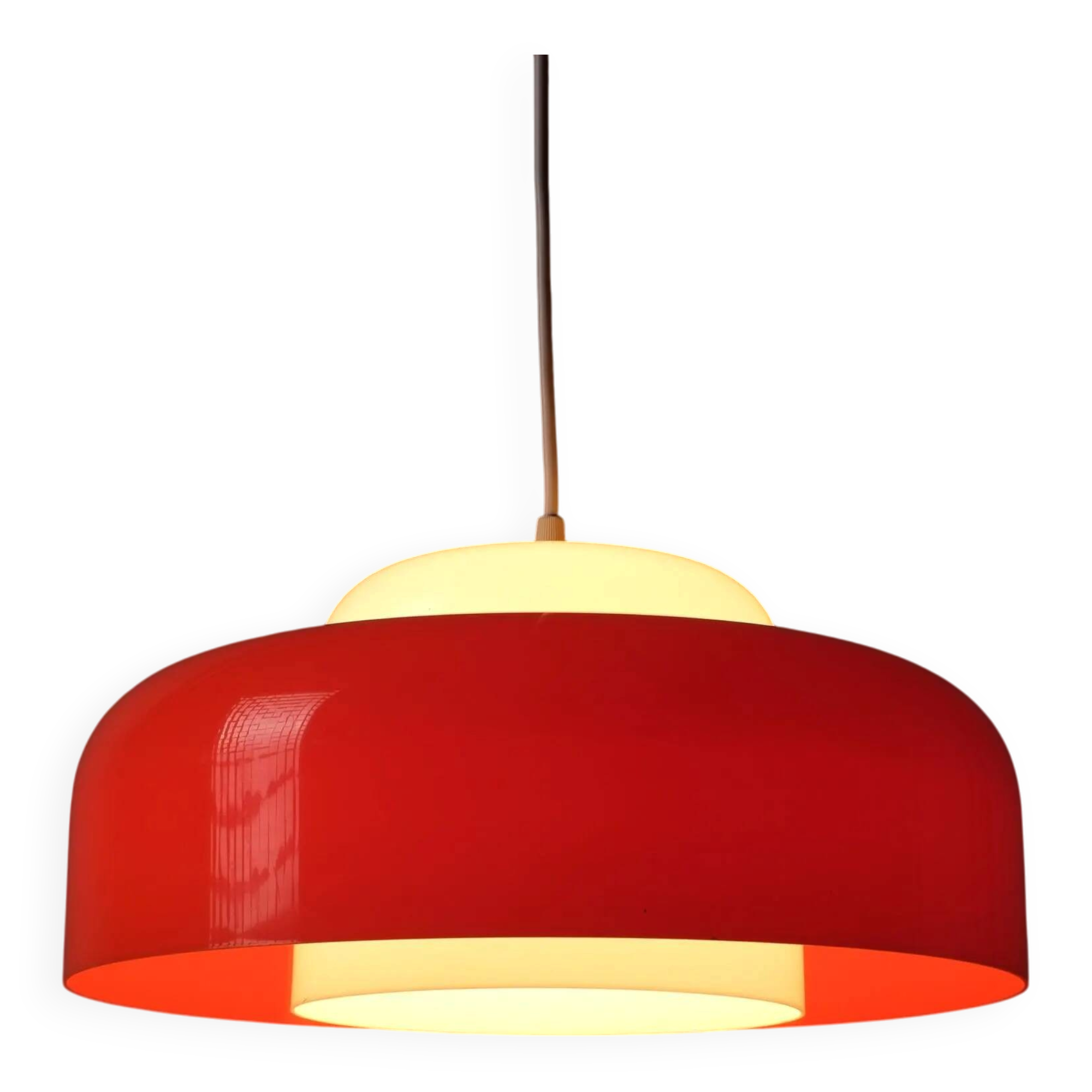 Fagerhults Belysning Pendant Lamp, Orange & White Acrylic, 1960s Space Age Design, Sweden