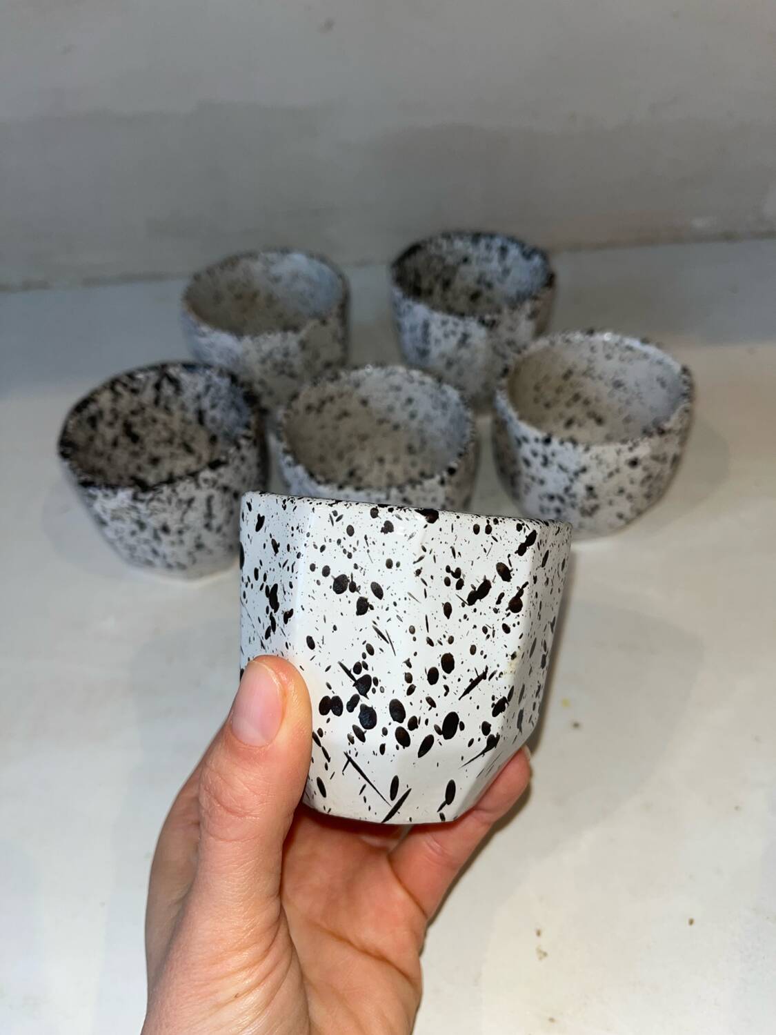 6 speckled ceramic coffee cups