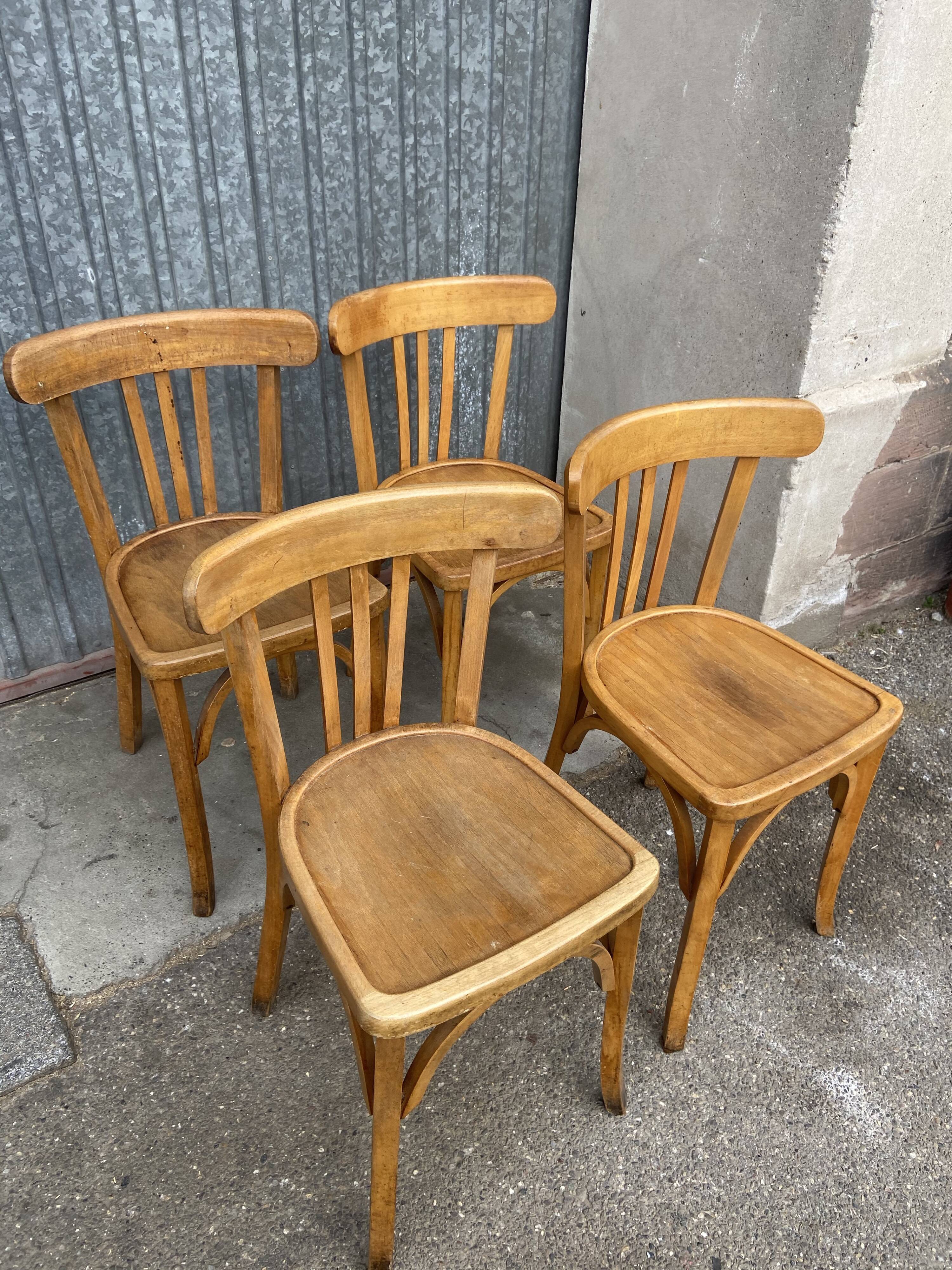 4 chairs bistro Baumann curved wood 1960
