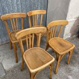 4 chairs bistro Baumann curved wood 1960