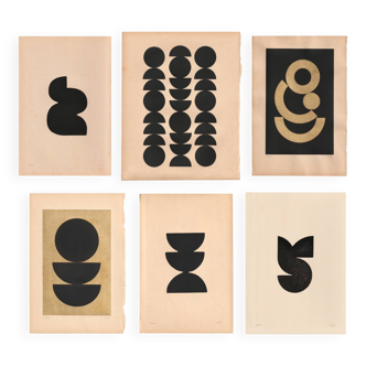 Collection of 6 signed abstract artworks: paintings and paper collages