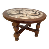 Table Basse Bois & céramique signée - Motif Cerf