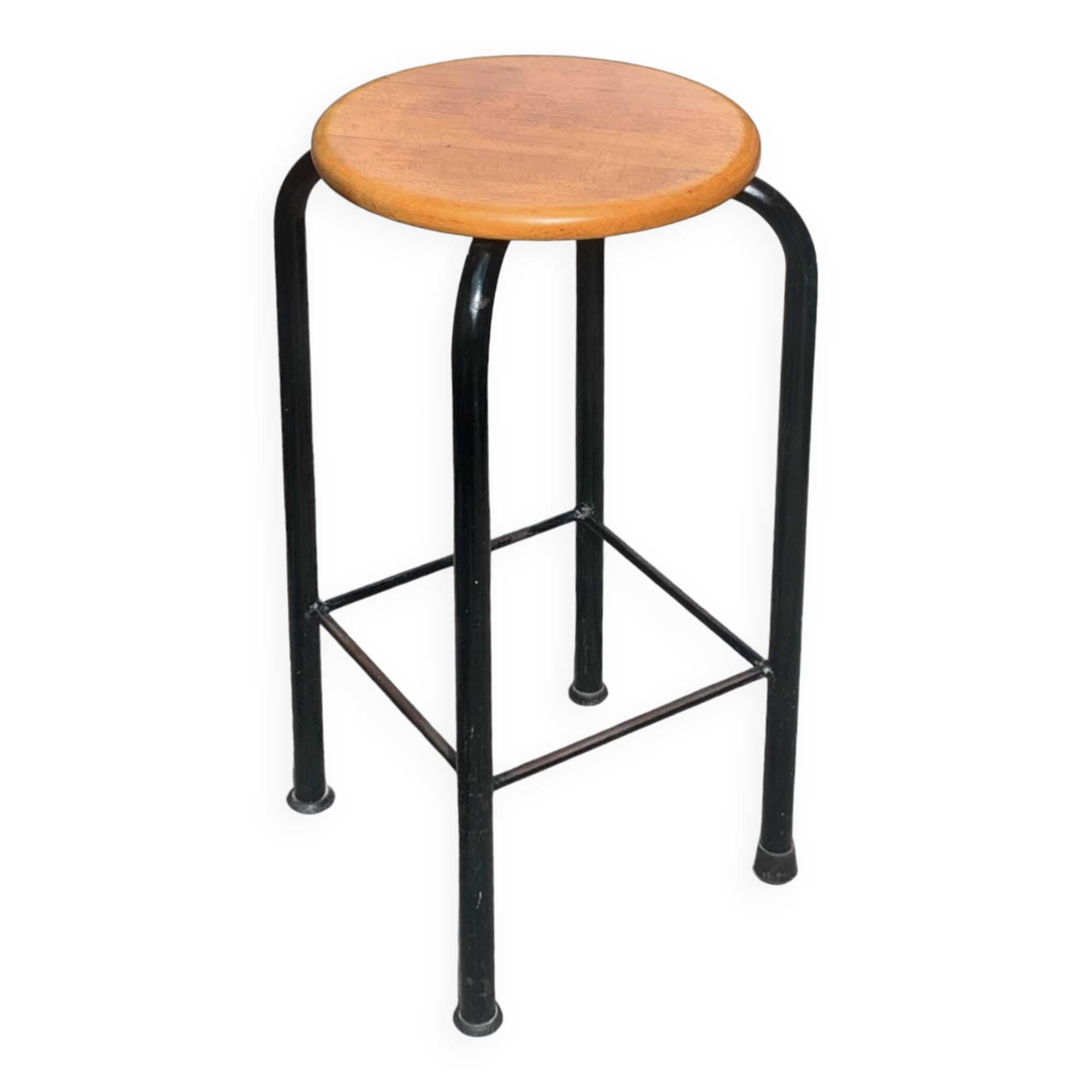 Vintage industrial stool in wood and metal