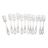 Christofle Albatros, Art Déco, 12 fourchettes à gâteaux longues, 16,5 cm.
