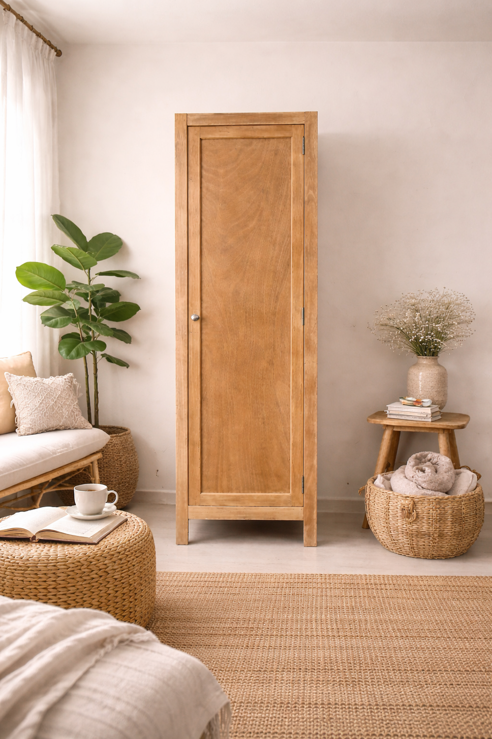 Parisian bonnetière wardrobe in raw wood, 1950.