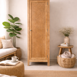 Parisian bonnetière wardrobe in raw wood, 1950.