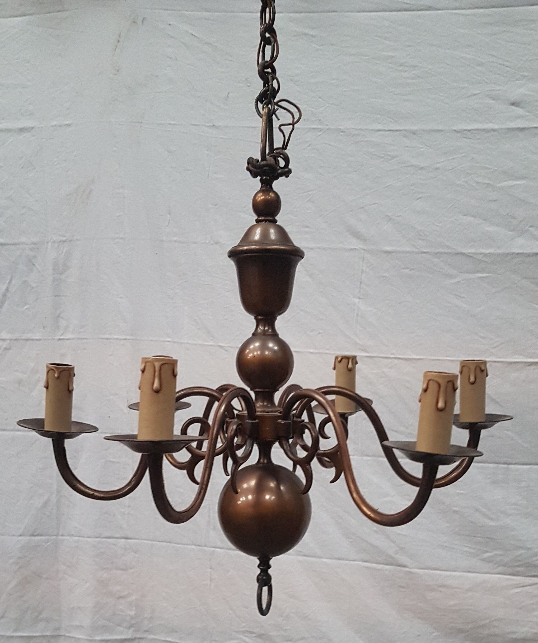 Old Dutch chandelier in gilded brass 6 burners - 1960s/70s