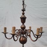Ancien lustre hollandais en laiton doré 6 feux - années 1960/70