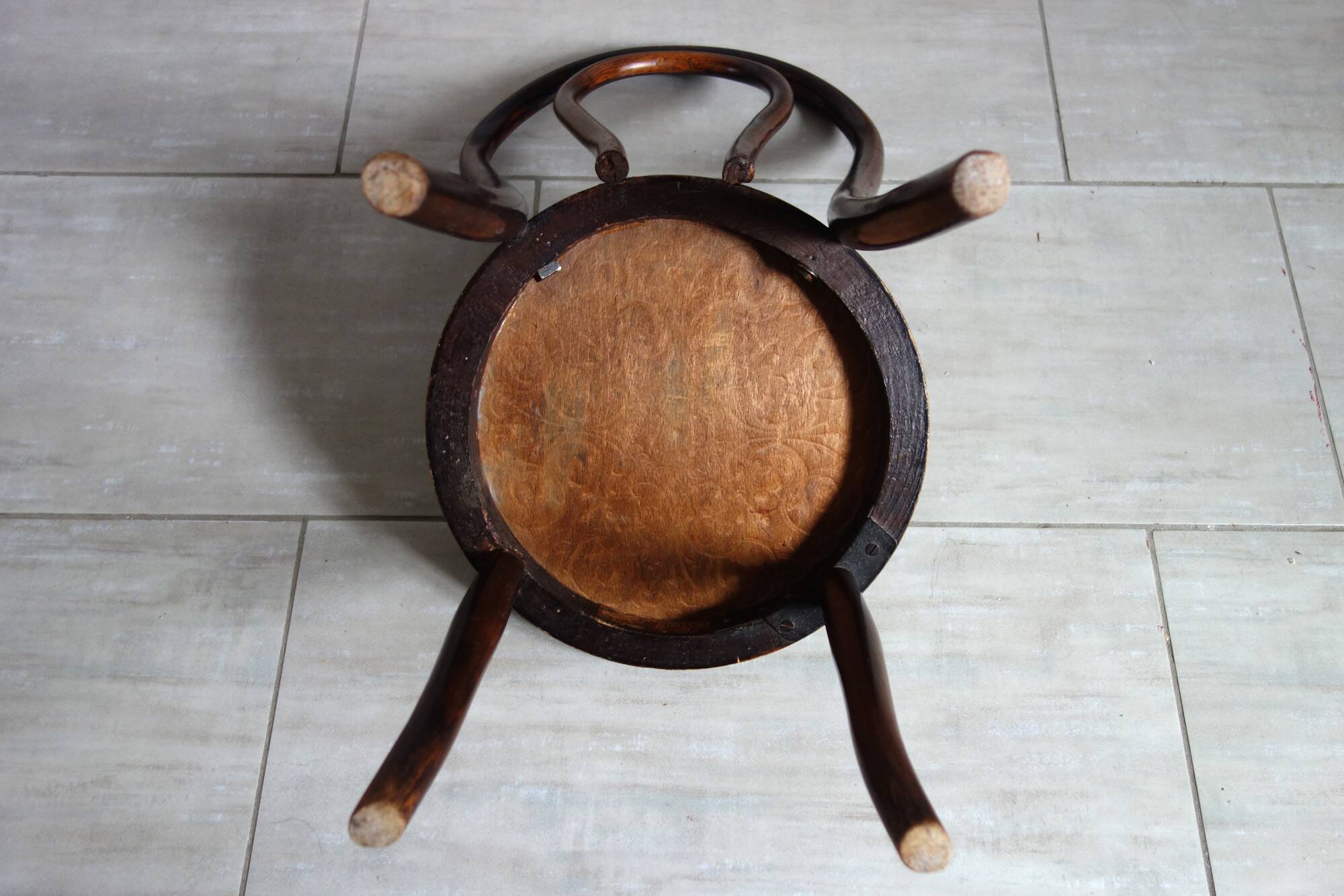 Antique curved wooden children's chair by Fischel, early 20th century.