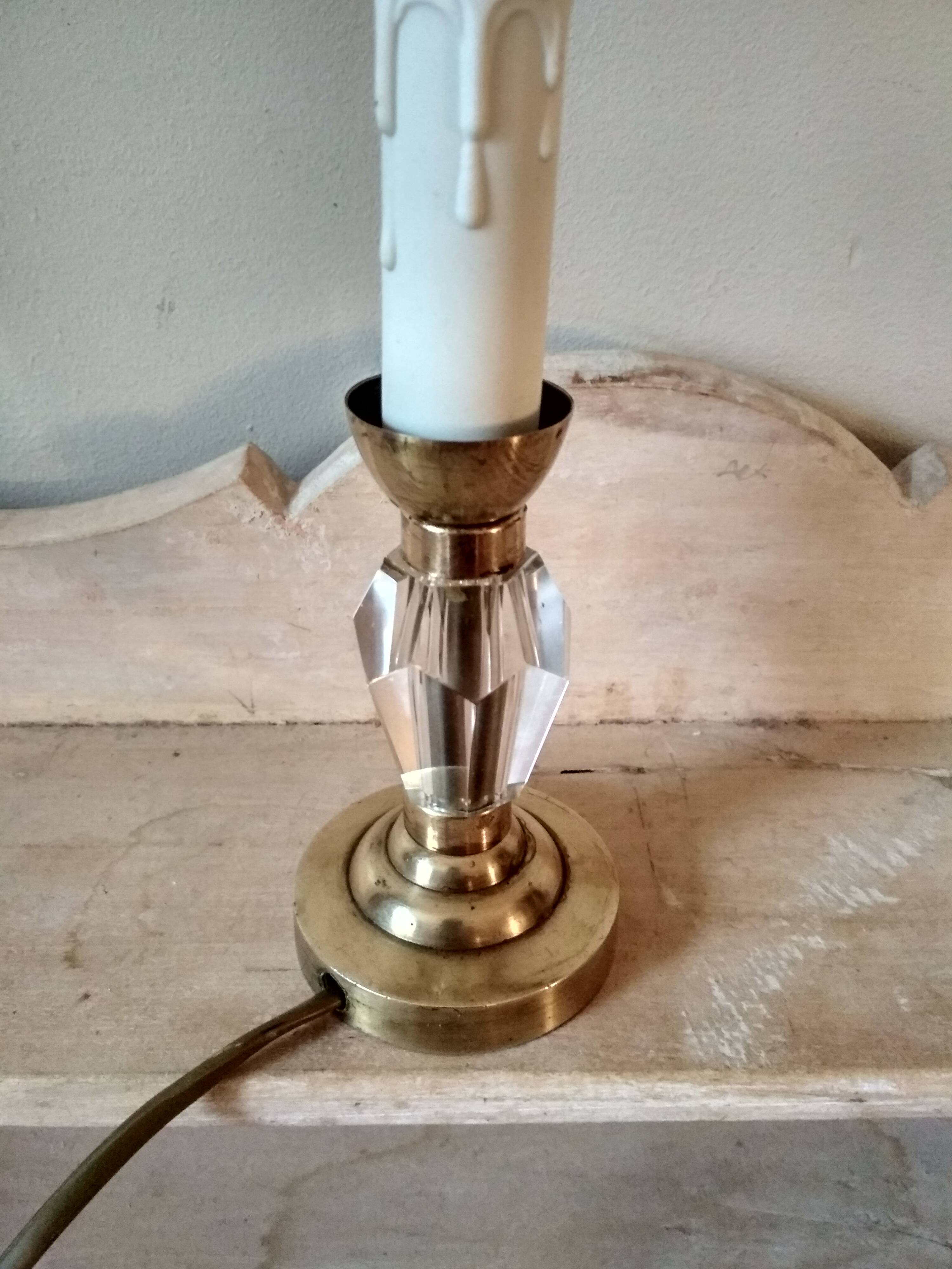 Small 1940s bedside lamp - cut glass and brass base