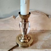 Petite lampe de chevet années 40 - pied en verre taillé et laiton