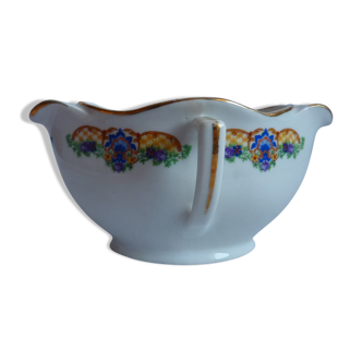 Vintage porcelain saucière floral and gold pattern