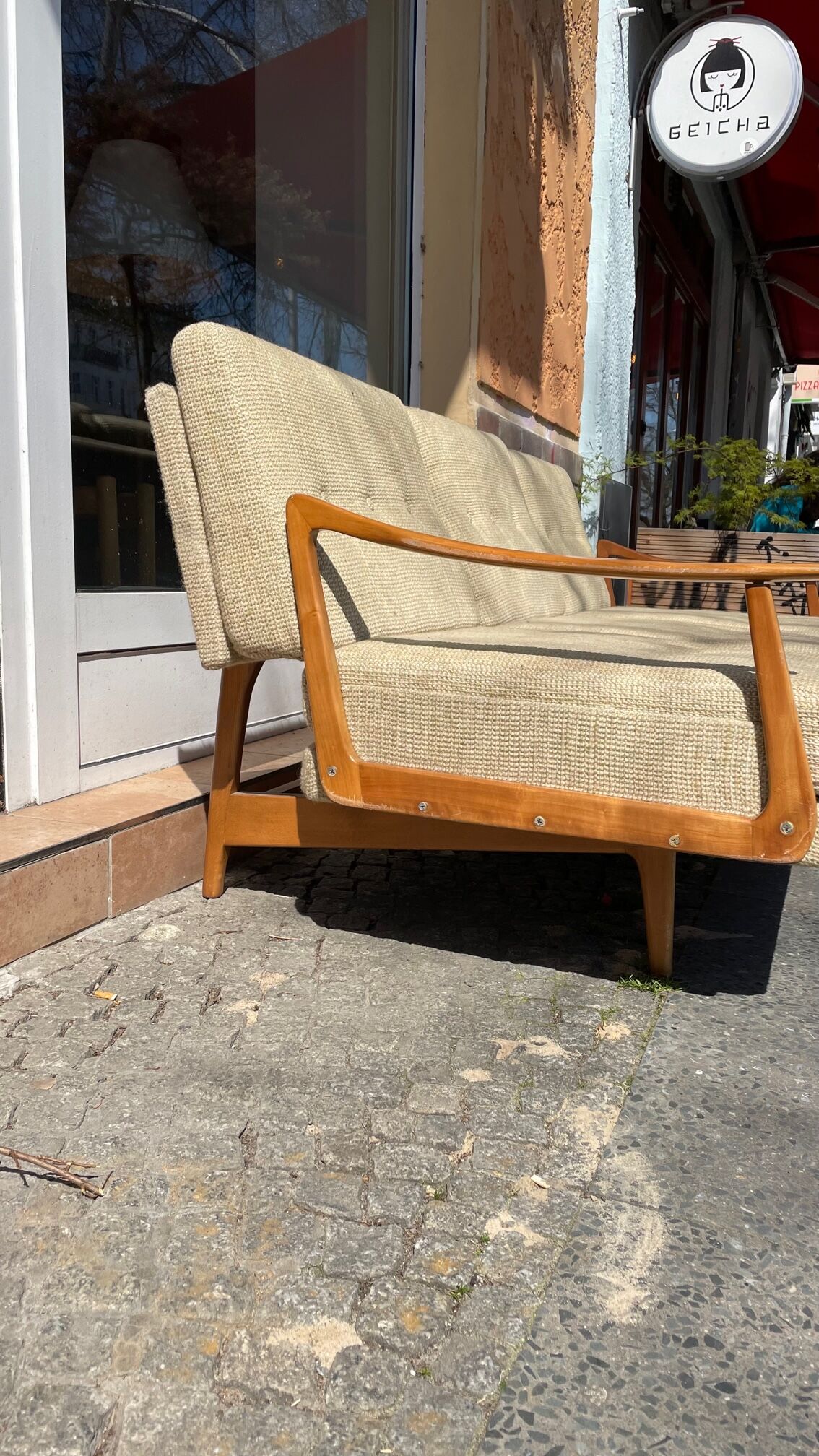 Canape daybed of the 60s in wood and wool