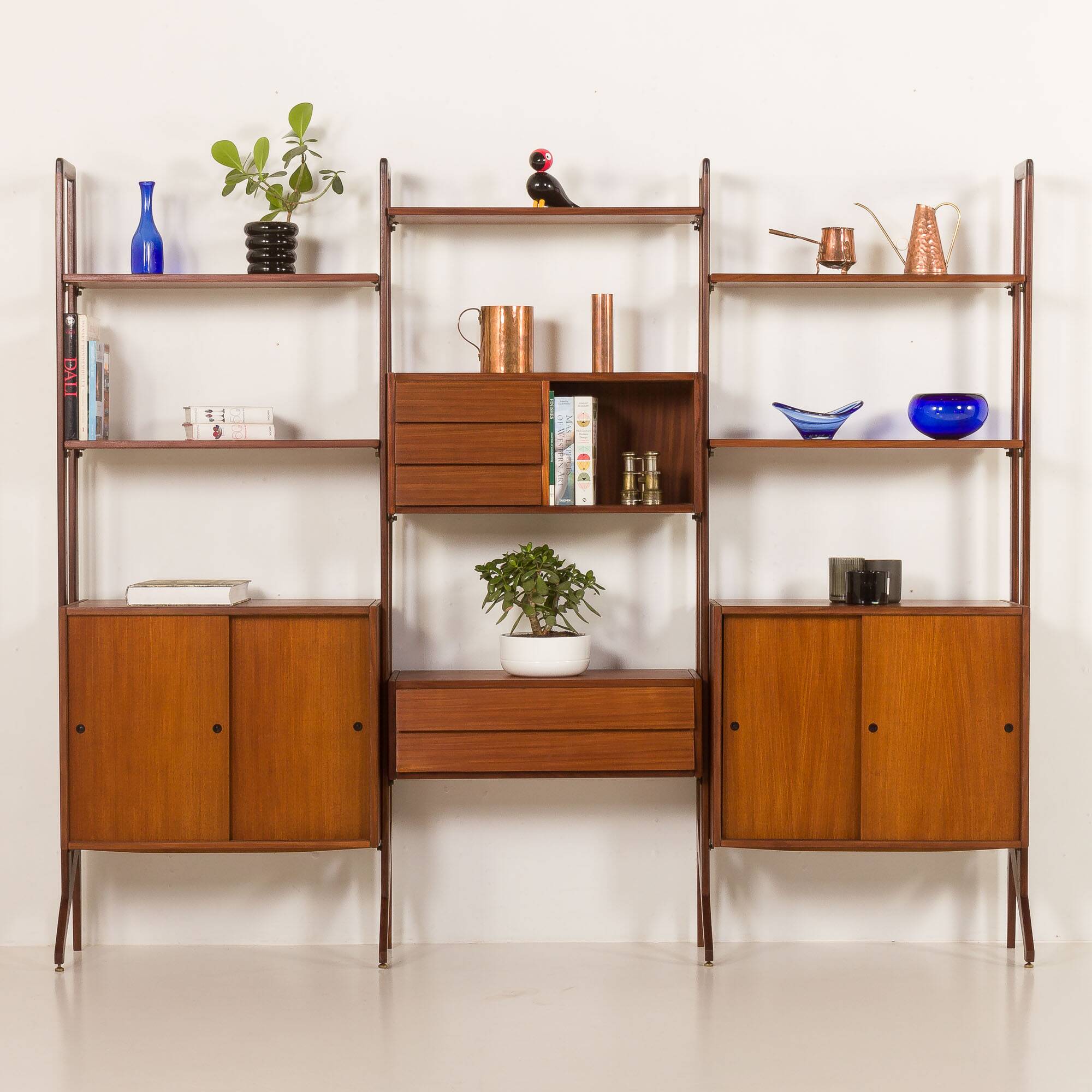 Italian freestanding wall unit or room divider in teak, 1960s