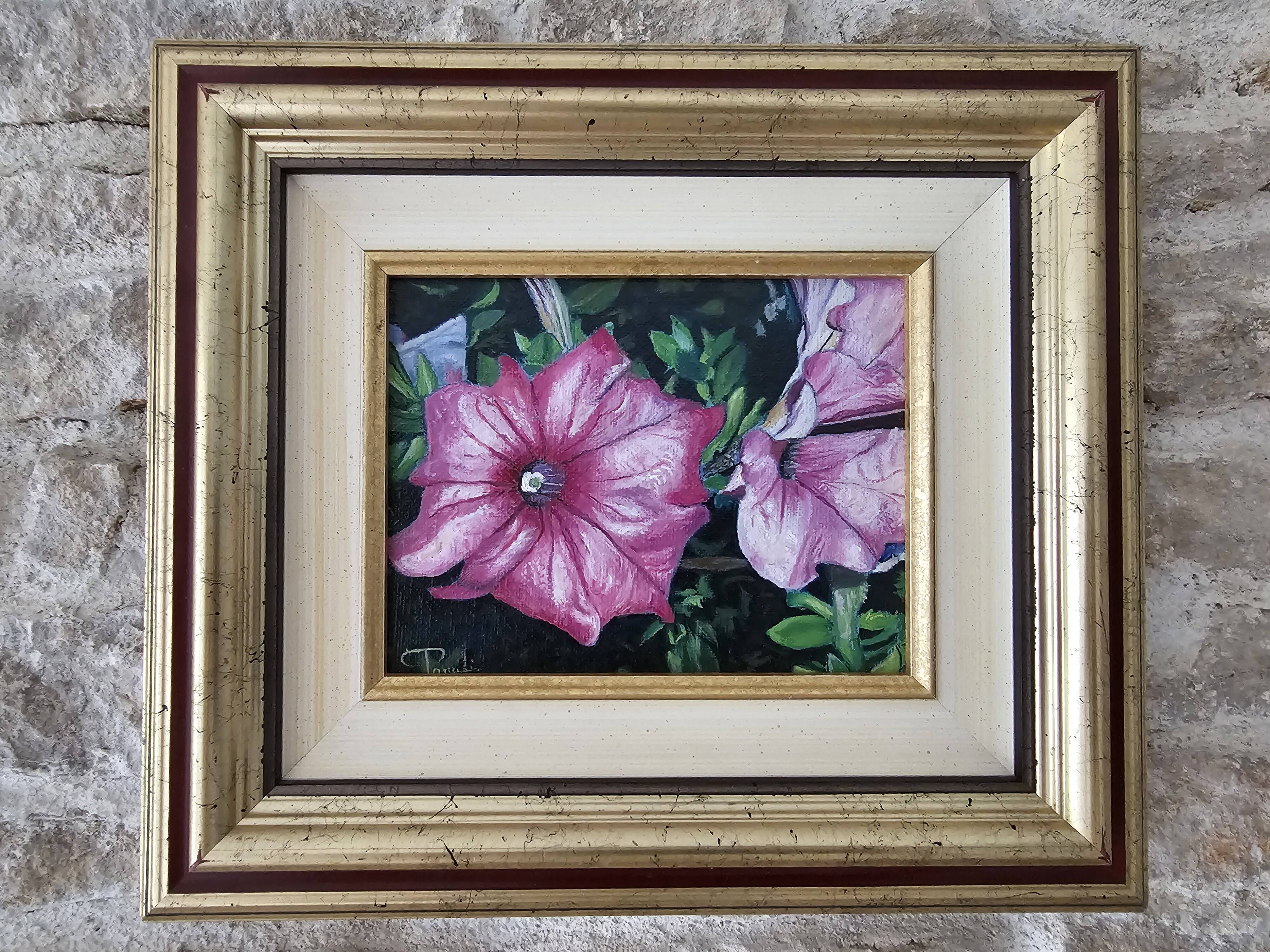 Tableau - Oil on canvas Flowers the Petunias Signed Didier Parcelier