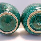 Pair of Handcrafted Green Ceramic Vases by Fanciullacci, Italy