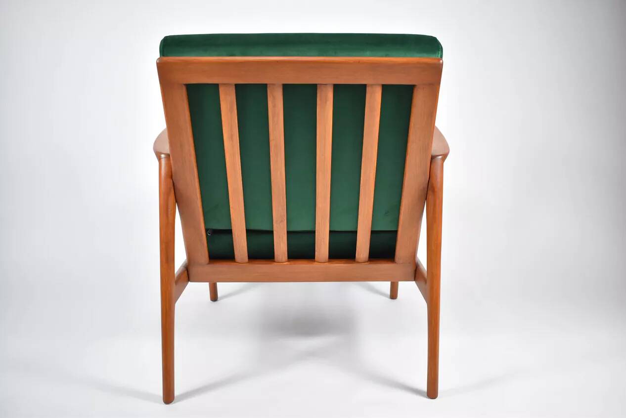 Fauteuil scandinave restauré d'origine, icône des années 60, velour